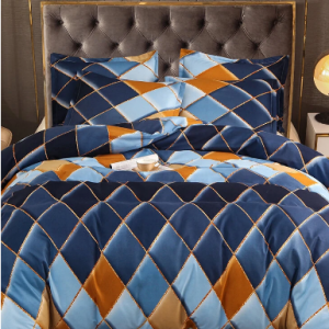 2/3 Pcs Blue Geometric Rhombus Color Grid Bedding Soft Comfortable Quilt Cover Pillowcase