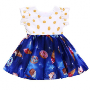 Ruffles Dot Ice Cream Printed Toddlers Girls Kids Sleeveless Summer Party Dresses discountshub