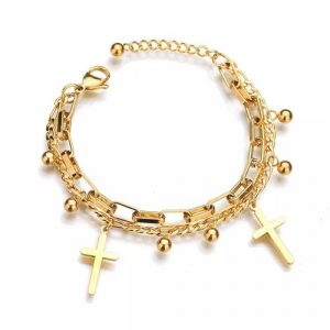 Sterling Silver Ball And Cross Bracelet - Gold discountshub