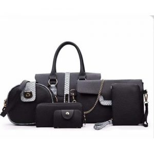 Stylish 6-in-1 Croc Ladies Leather Handbag - Black discountshub