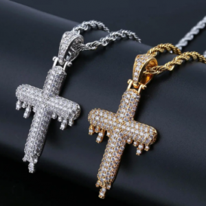 Trendy Cross Water Drop Necklace Hip Hop Pendant Necklace Micro Zircon Men Necklace Jewelry discountshub