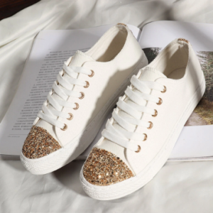 Women Casual Sequined Canvas Lace Up Flat Shoes discountshub