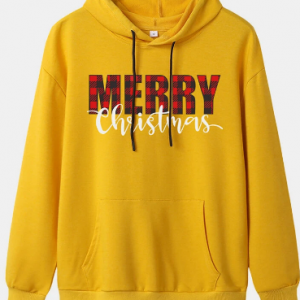 Women Christmas Letter Print Casual Hoodies With Pocket discouintshub