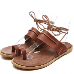 Women Clip Toe Ring Tie Leg Flats Sandals discountshub