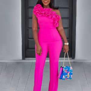 Women One Shoulder Ruffles Sexy Jumpsuits Irregular Sleeve Elastic High Waist Summer Autumn Overall Bodysuits Female Plus Size discountshub