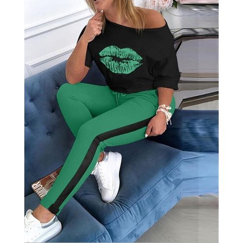 2020 Women Trend Printed T-shirt Trousers Sports Casual Suit discountshub