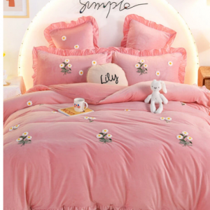 4Pcs Flannel Floral Overlay Towel Embroidery Autumn And Winter Warm Comfy Bedding Milk Velvet Series Kit discountshub