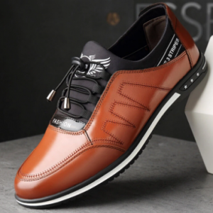 Men Microfiber Leather Splicing Non Slip Elastic Lace Business Casual Shoes discountshub