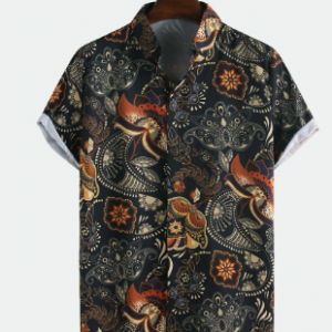 Mens Ethnic Style Flower Printed Casual Breathable Short Sleeve Shirts discountshub