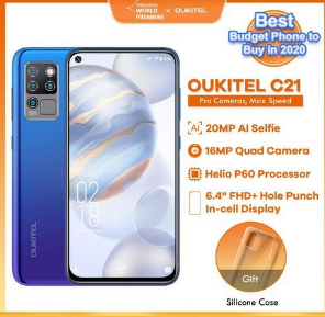 Oukitel C21 4G 6.4” FHD Android 10, (4GB RAM 64GB ROM) 20MP AI Selfie 16MP Matrix Quad Camera 4000mAh Smartphone-BLUE discountshub