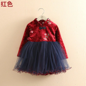 2020 Winter 2-12 Years Teenage New Year Embroidery Lace Red Traditional Chinese Garments Tang Kids Baby Girls Plus Velvet Dress discountshub
