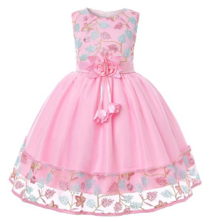 Children's Dress And Embroidery Print Dress-Pink discountshub