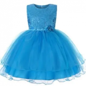 Girl's Pretty Sequence Dress - Sky Blue discountshub