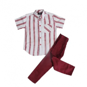 Fashion Front Boys' 2-piece Shirt & Trousers - Wine & White discountshub