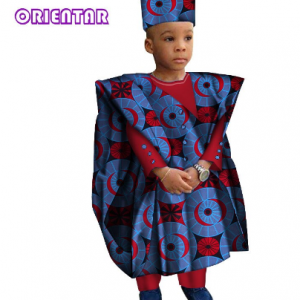 African Clothes with Head Scarf Kids Boy Tops and Pants African Print clothes for Children Bazin Riche Dashiki Gown Set WYT200 discountshub