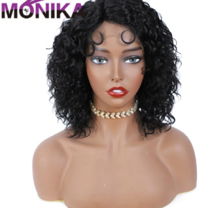 Monika Pre Plucked Brazilian Water Wave Black Ombre Color Human Hair T Part Lace Wig 150% 14inch Non-Remy Hair Wigs discountshub