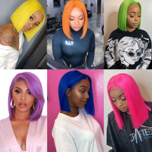 Sapphire Pink Human Hair Wig Colored Short Bob Wig 150% Straight Bob Lace Front Wigs 13x2 Lace Front Human Hair Wigs For Women discountshub