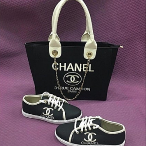 Fashion Front Women Sneakers And 31 Rue Cambon Paris Handbag Set - Black discountshub