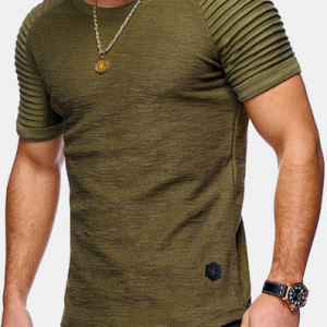 Mens Summer Breathable Solid Color Irregular Hem O-neck Short Sleeve Slim Casual T Shirt discountshub