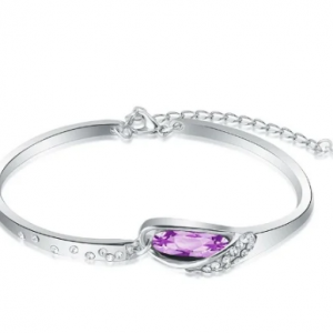 Adjustable Heart Silver Bracelet- Purple stone discountshub