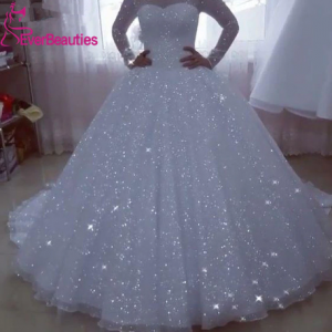 Vestido De Noiva Glittery Wedding Dresses 2020 Ball Gown Long Sleeves Plus Size Princess Bridal Gowns Bride Dress Robe De Mariee discountshub