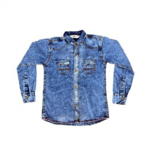 Denim Acid Wash Light Jeans Shirt- Blue discountshub