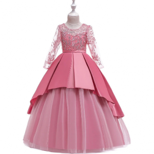 Girl Floral Long-sleeved Wedding Irregular Pleated Tutu Princess Maxi Dress discountshub