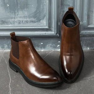 Large Size Men Retro Elastic Panels Non-slip Slip On Casual Leather Boots discountshub