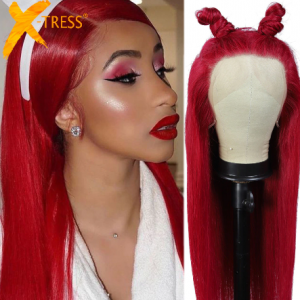 X-TRESS Synthetic Lace Front Wig For Black Women Red Color Free Part Long 26Inch Soft Straight Natural Hair Wigs With Baby Hair discountshub