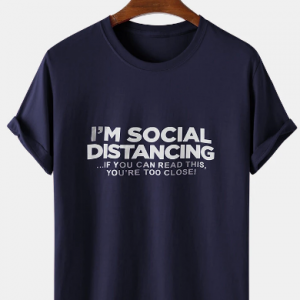 Mens Slogan Print Solid Color Thin & Breathable Casual O-Neck T-Shirts discountshub