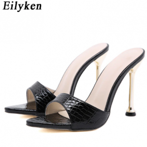 Eilyken Women slippers Snake Print Strappy Mule high heels Slippers Sandals flip flops Pointed toe Slides Party shoes Woman discountshub