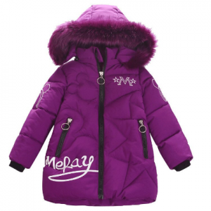 Children's winter down jacket 2020 fashionable new style children's medium and long printed wool collar hooded cotton coat discountshub