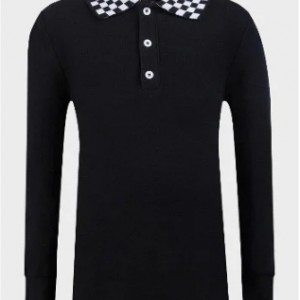 Art Class Boys' Long Sleeve Checker Board Collar Polo Shirt discountshub
