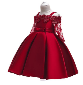 Girl Children Lace Leaky Shoulder Wedding Dinner Party Dress discountshub