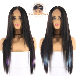 Synthetic Lace Front Wig For Women Medium Brown Color X-TRESS Long Yaki Straight Hair Wigs Heat Resistant Fiber Natural Hairline discountshub