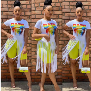 Women's tassel casual T-shirt Short-sleeved Printed T-shirt short-sleeved O collar women's T-shirts are hot sellers discountshub