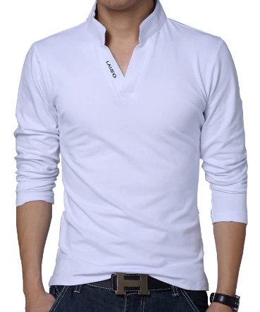 2020 T-Shirt Men Spring Cotton T Shirt Men Solid Color Tshirt Mandarin Collar Long Sleeve Top Men Brand Slim Fit Tee Shirts 5XL discountshub