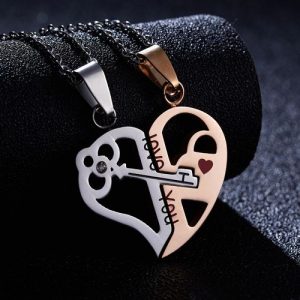 2Pcs/Set Couple Pendants Necklace For Lovers Valentines discountshub