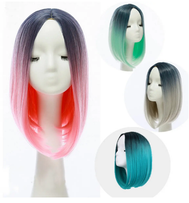 36cm Gradient Hair Straight Bob Wigs Heat Resistant Synthetic 4 Colors discountshub