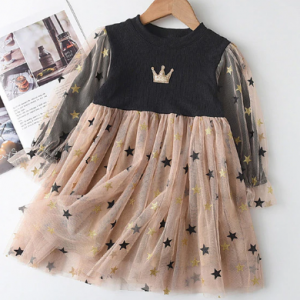 Bear Leader Crown Girls Dress New Spring Fashion Cartoon Mesh Dress Girls Children Clothing Party Dresses Stars Kids Dresses discountshub