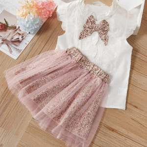 Bear Leader Girls Clothing Sets New Summer Sleeveless T-shirt+Print Bow Skirt 2Pcs for Kids Clothing Sets Baby Clothes Outfits