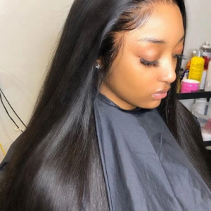 Black Long Straight Hair Middle Part Synthetic Fiber Full Head Cover Wig discountshub