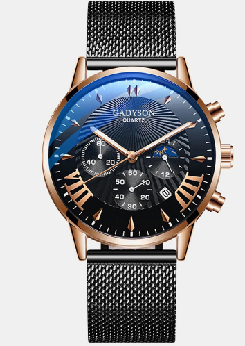 Business Men Watch Luminous Date Display Metal Mesh Belt Quartz Watch discountshub