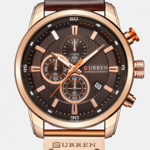 Casual Multi-Function Quartz Watch Date Display Chronograph Men Leather Wrist Watch discountshub