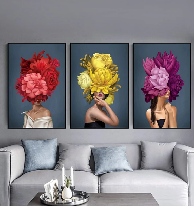 1/3Pcs Characters And Flowers Print Canvas Unframed Wall Art Picture Home Decorate Living Room discountshub