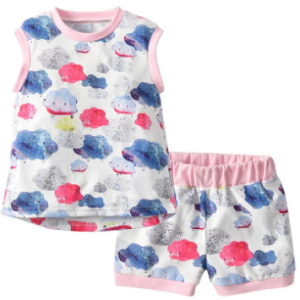 Cloud Print Toddler Girls Clothing Set Tops Vest + Shorts Outfits Clothes For 1Y-7Y discountshub