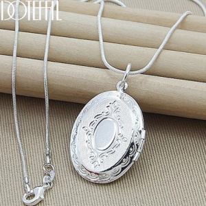 DOTEFFIL 925 Sterling Silver Oval Round Photo Frame Pendant Necklace 18/20/22/24 Inch Snake Chain For Woman Man Wedding Jewelry discountshub