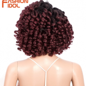 FASHION IDOL 14 Inch Short Bob Hair Deep Curly Lace Front Wigs Cosplay Synthetic Wig Burgundy Baby Hair Wigs For Black Women discountshub