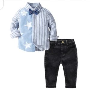 FashionKids Boys Button Down Star Design Shirt And Trouser Set discountshub