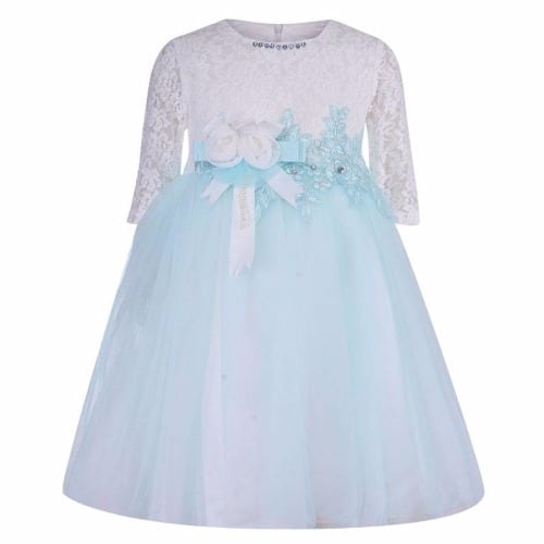 Girls Lacey Flower Dress - Blue discountshub